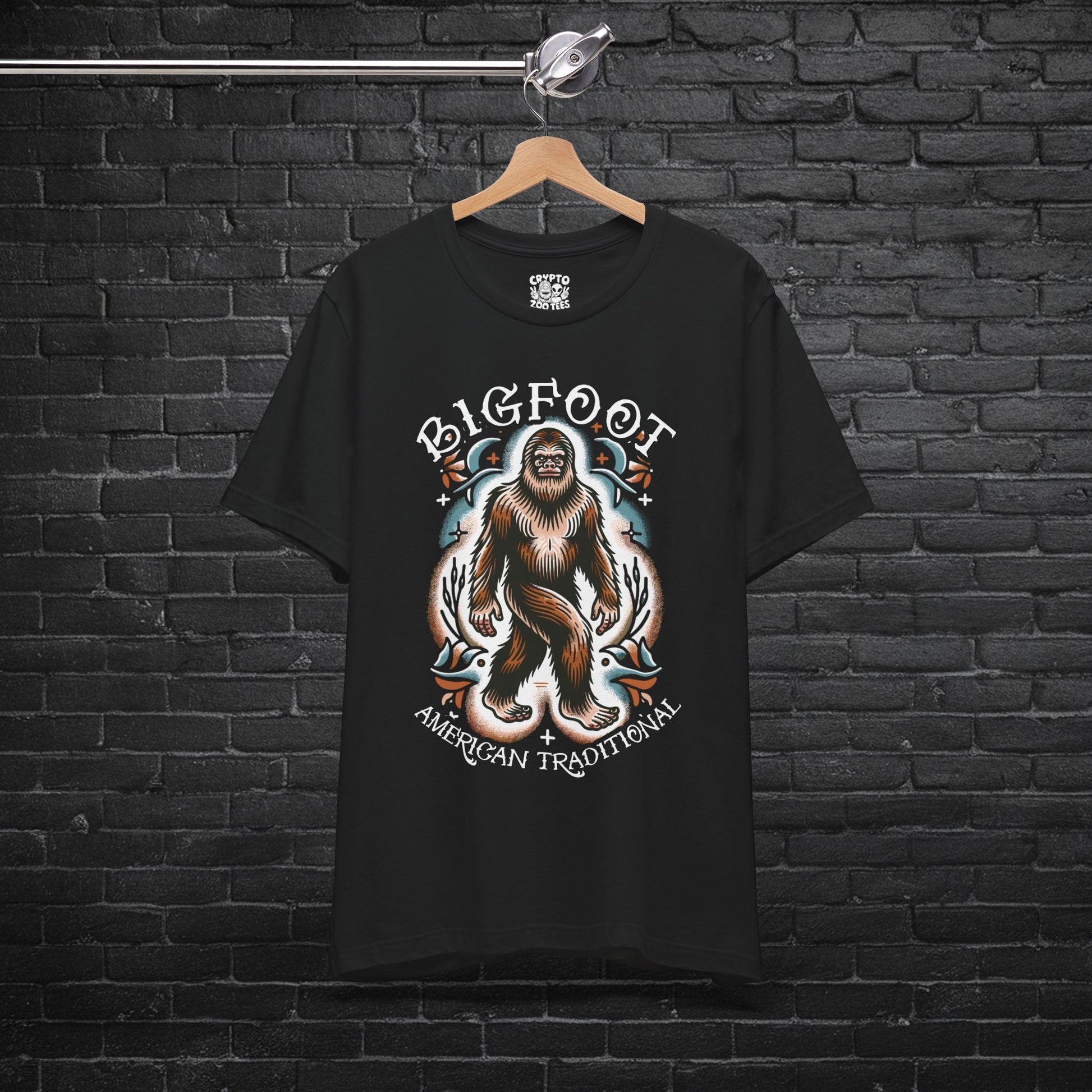 T-Shirt - Bigfoot American Traditional Shirt - Soft Cotton T-Shirt - Sasquatch Old School Tattoo Tee from Crypto Zoo Tees