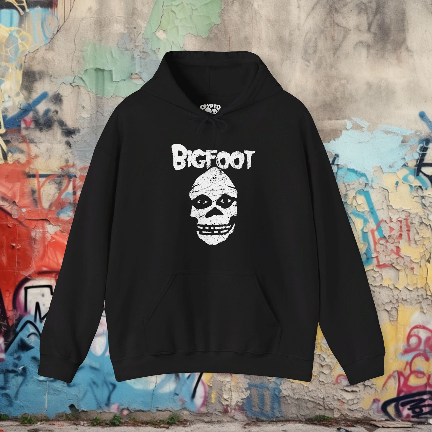 Hoodie - Bigfoot Hardcore Punk Misfits Style Sasquatch Skull | Hoodie | Hooded Sweatshirt from Crypto Zoo Tees