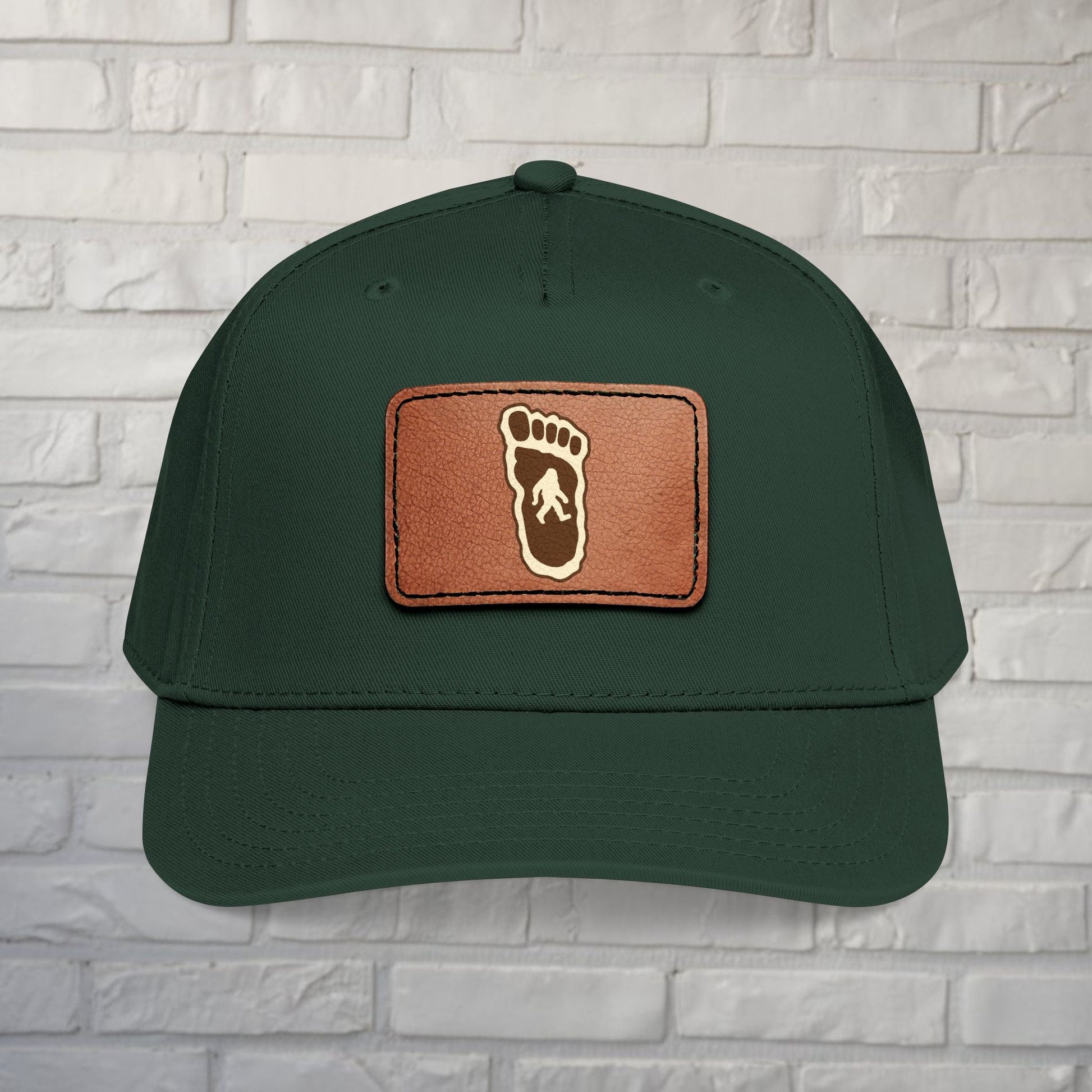 Hats - Bigfoot Hat | Embroidered Leather Patch Cap | Bigfoot, Cryptids from Crypto Zoo Tees