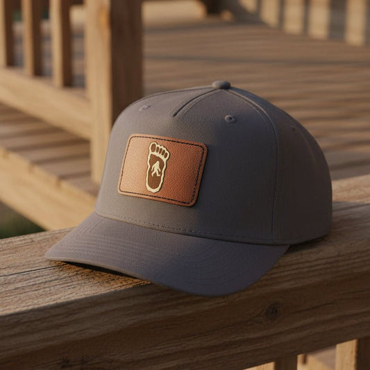 Hats - Bigfoot Hat | Embroidered Leather Patch Cap | Bigfoot, Cryptids from Crypto Zoo Tees