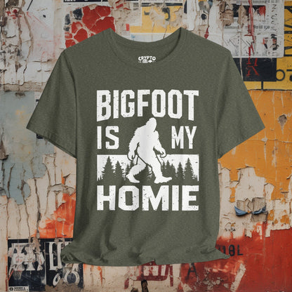 T-Shirt - Bigfoot is my Homie Funny Sasquatch T-shirt | Bella + Canvas Unisex T-shirt from Crypto Zoo Tees