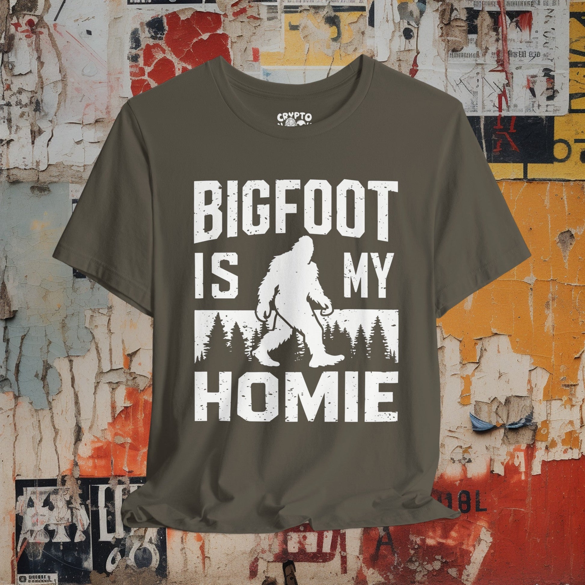 T-Shirt - Bigfoot is my Homie Funny Sasquatch T-shirt | Bella + Canvas Unisex T-shirt from Crypto Zoo Tees