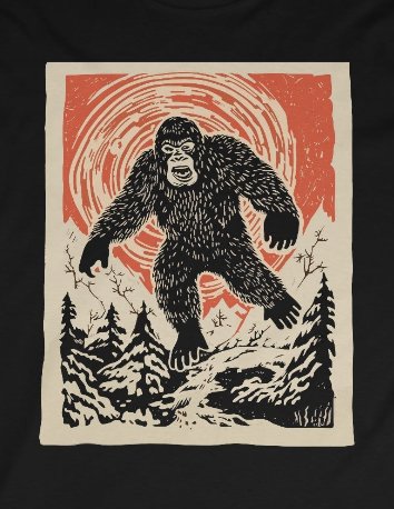 Long-sleeve - Bigfoot Japanese Style Woodcut Long Sleeve T-Shirt | Yeti Tee | Unique Sasquatch from Crypto Zoo Tees