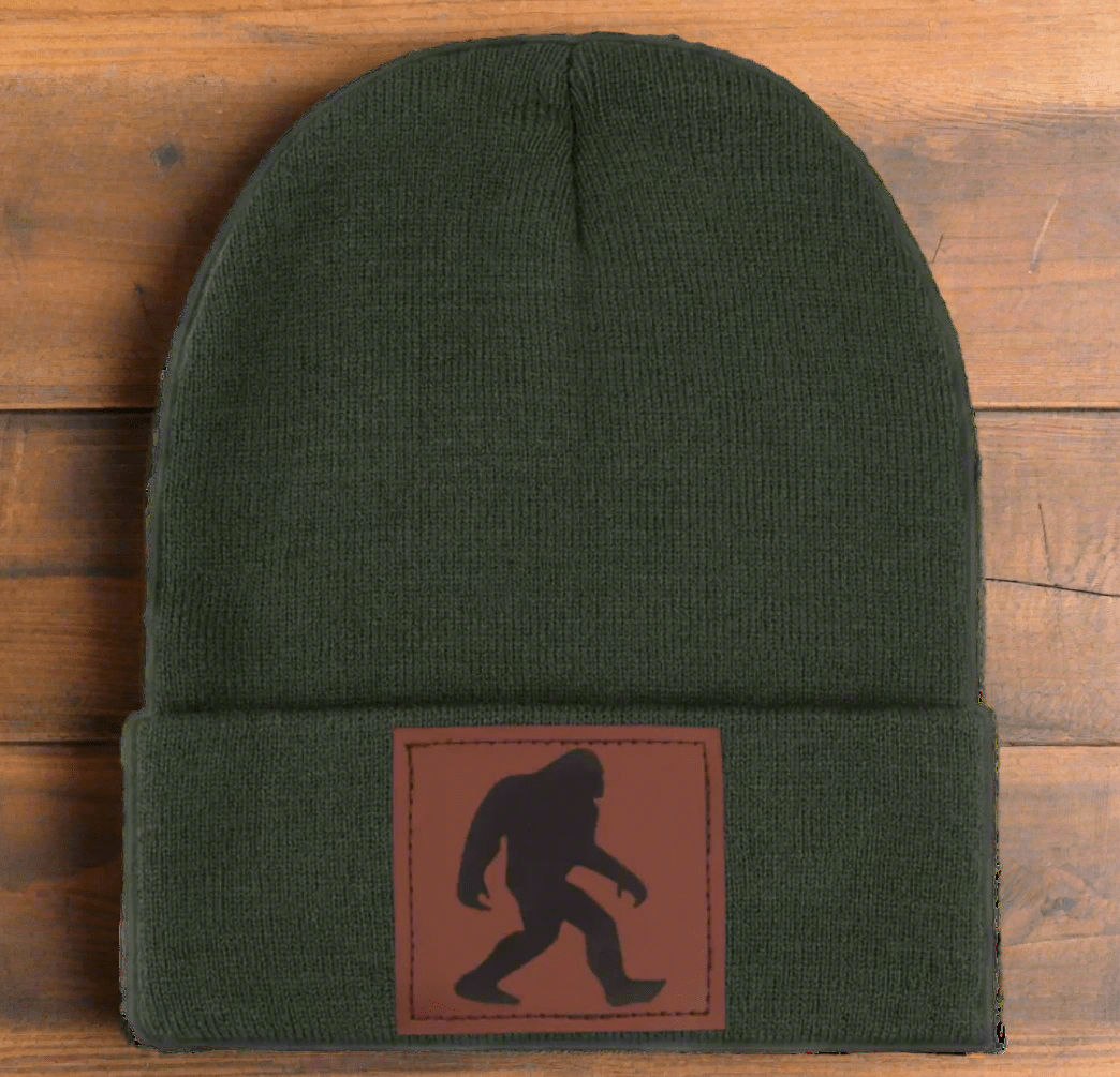  - Bigfoot Leather Patch Beanie | Hats & Beanies | Sasquatch Hat from Crypto Zoo Tees