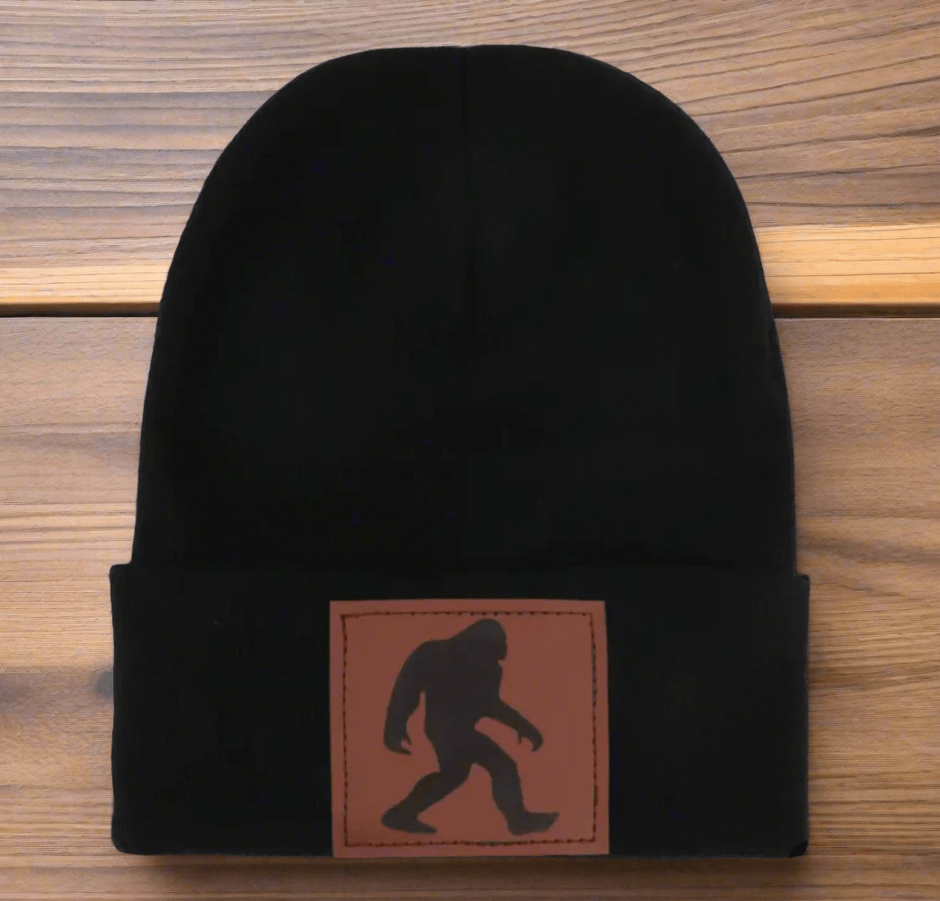  - Bigfoot Leather Patch Beanie | Hats & Beanies | Sasquatch Hat from Crypto Zoo Tees