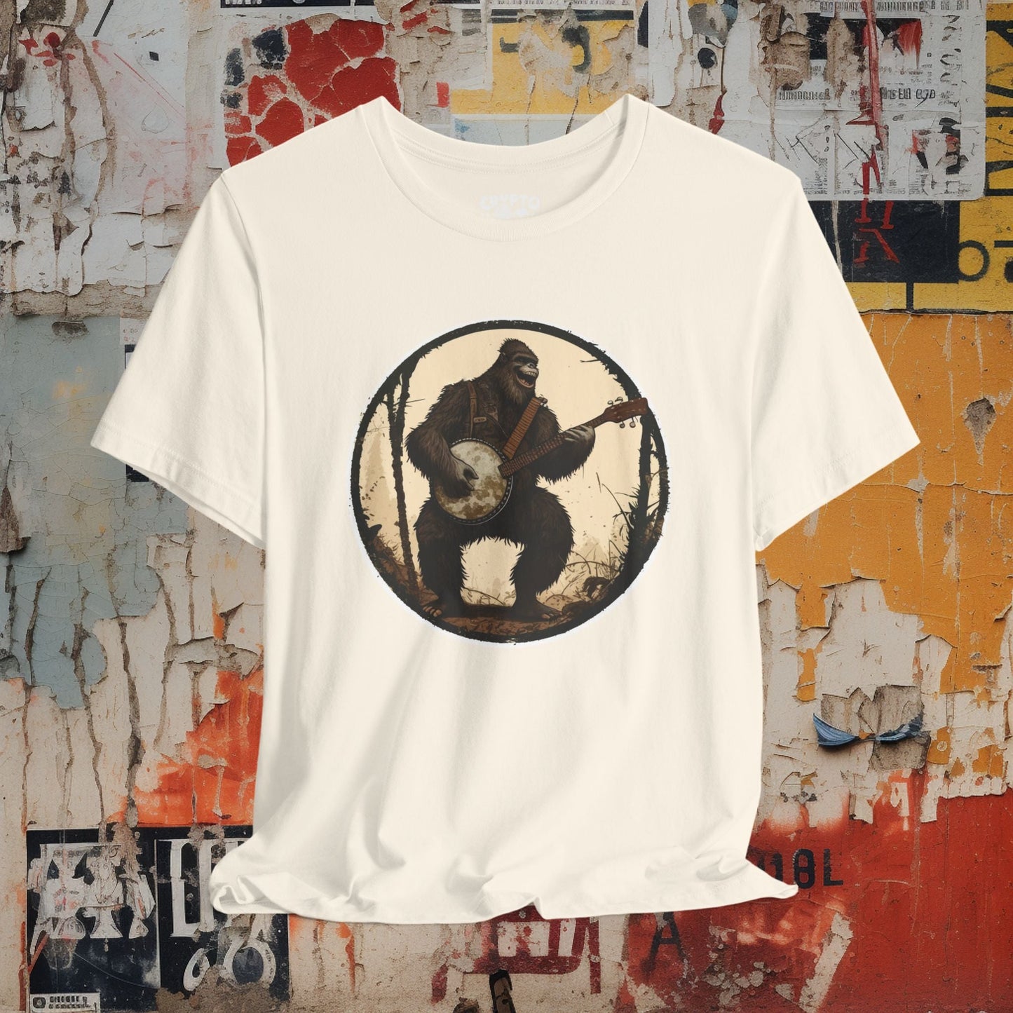 T-Shirt - Bigfoot on Banjo Tee - Funny Cryptid Graphic T-Shirt, Retro Music Lover Tee, Unisex Quirky Gift, Unique Bigfoot Playing Banjo Design from Crypto Zoo Tees