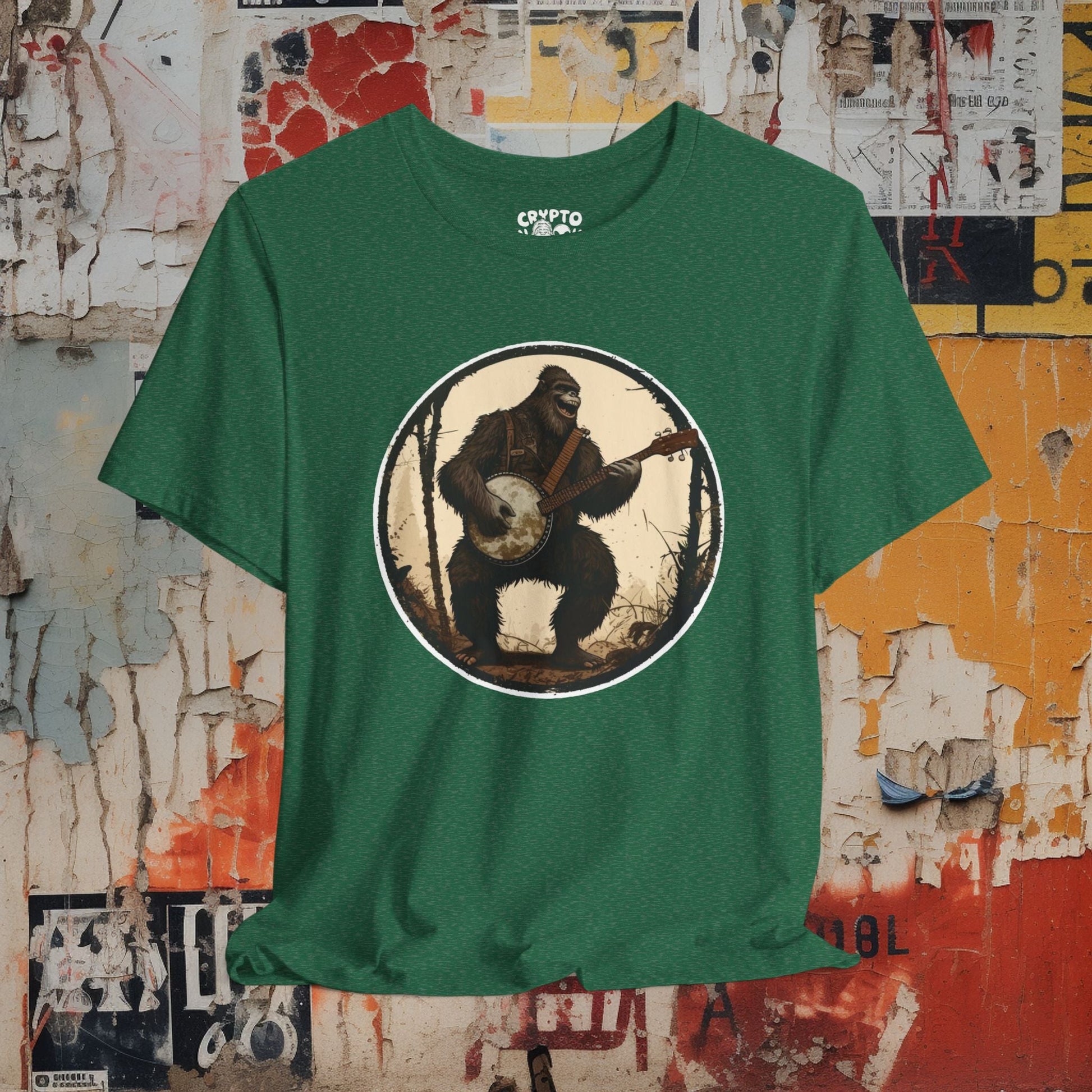 T-Shirt - Bigfoot on Banjo Tee - Funny Cryptid Graphic T-Shirt, Retro Music Lover Tee, Unisex Quirky Gift, Unique Bigfoot Playing Banjo Design from Crypto Zoo Tees