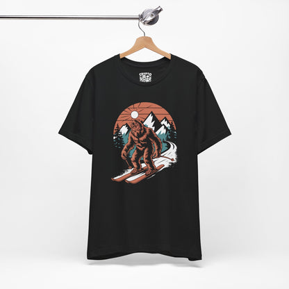 T-Shirt - Bigfoot on Skis | Unisex T-shirt | Cryptids, Winter Sports | Funny from Crypto Zoo Tees