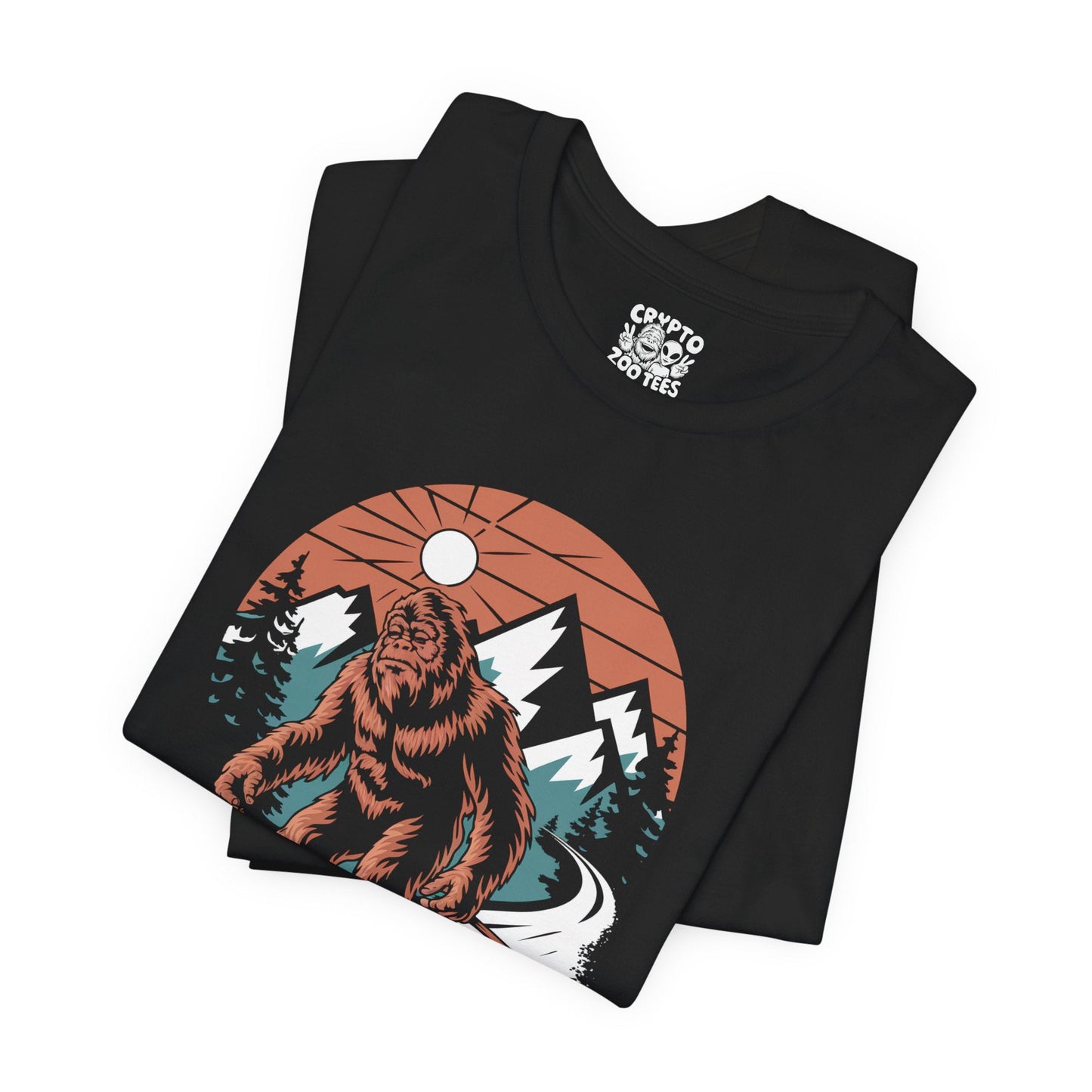 T-Shirt - Bigfoot on Skis | Unisex T-shirt | Cryptids, Winter Sports | Funny from Crypto Zoo Tees