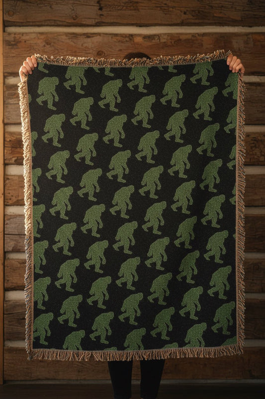 Home Decor - Bigfoot Pattern Blanket | Woven Throw | Bigfoot, Cryptids from Crypto Zoo Tees