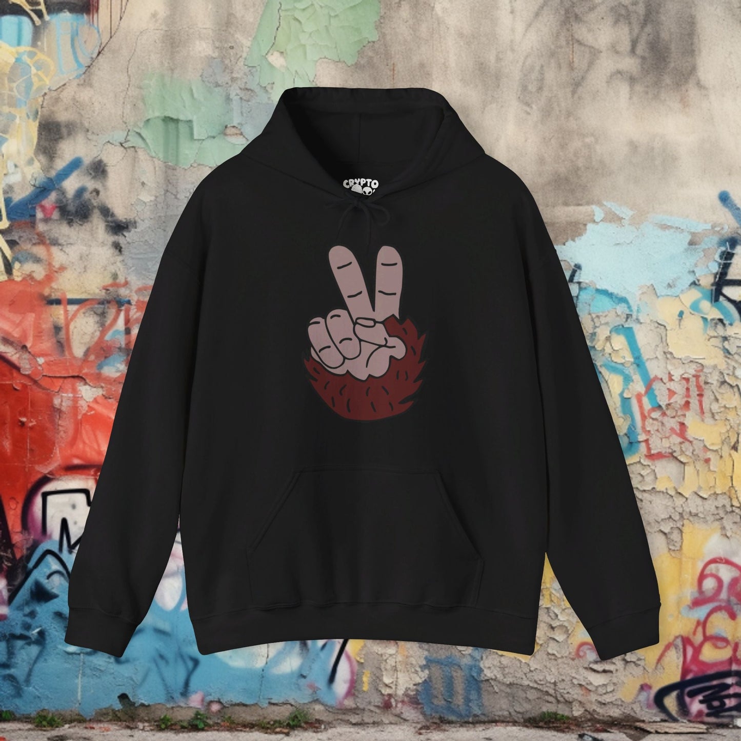 Hoodie - Bigfoot Peace Hand | Hoodie | Hooded Sweatshirt from Crypto Zoo Tees