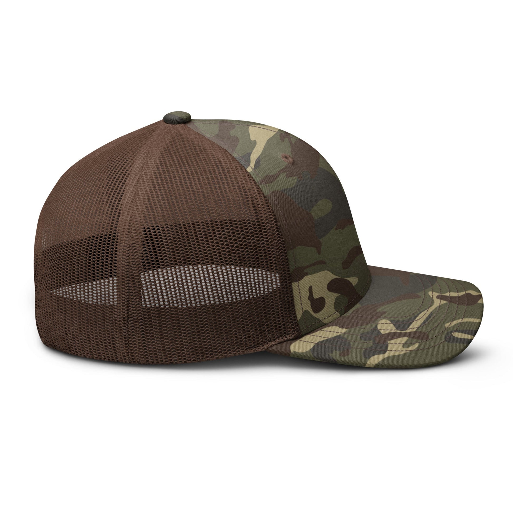  - Bigfoot Peace Sign | Camouflage Trucker Hat | Meshback Ball Cap from Crypto Zoo Tees