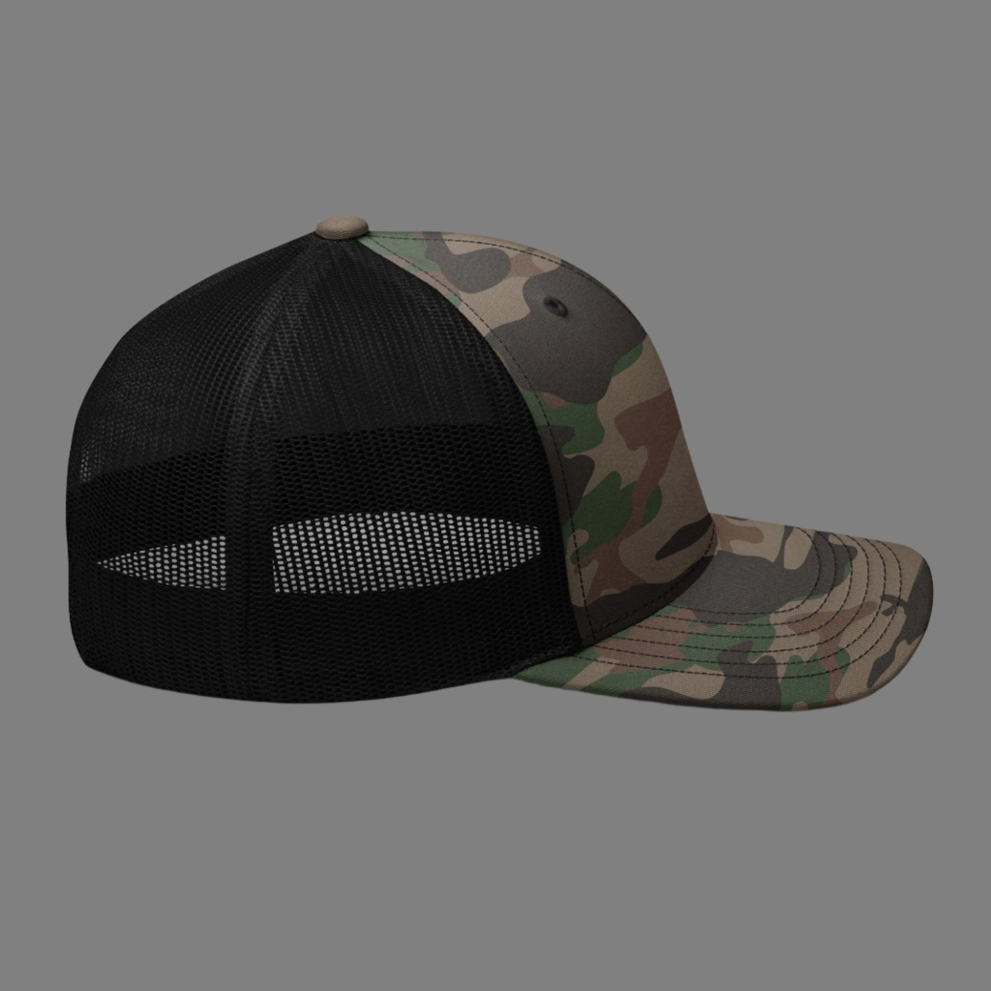  - Bigfoot Peace Sign | Camouflage Trucker Hat | Meshback Ball Cap from Crypto Zoo Tees