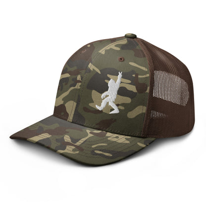  - Bigfoot Peace Sign | Camouflage Trucker Hat | Meshback Ball Cap from Crypto Zoo Tees