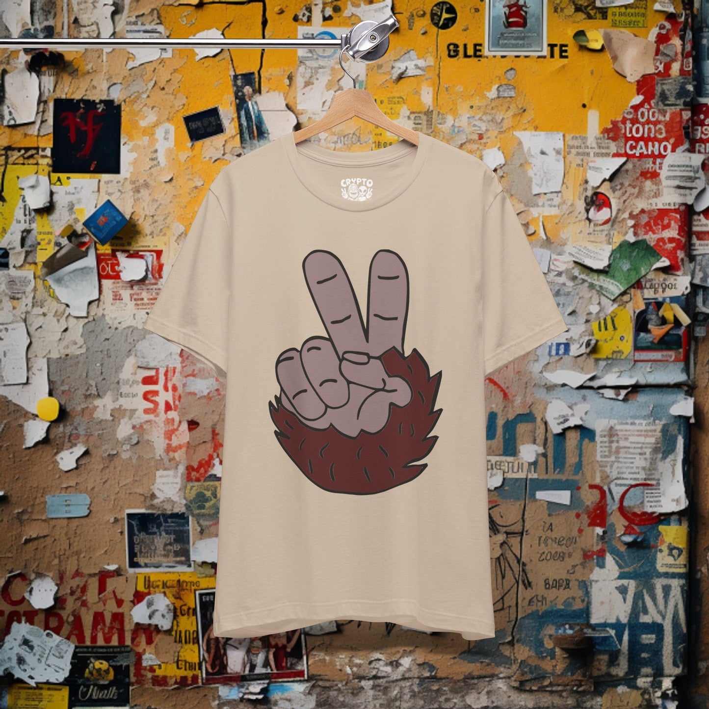 T-Shirt - Bigfoot Peace Sign Hand Funny Tee | Bella + Canvas Unisex T-shirt from Crypto Zoo Tees