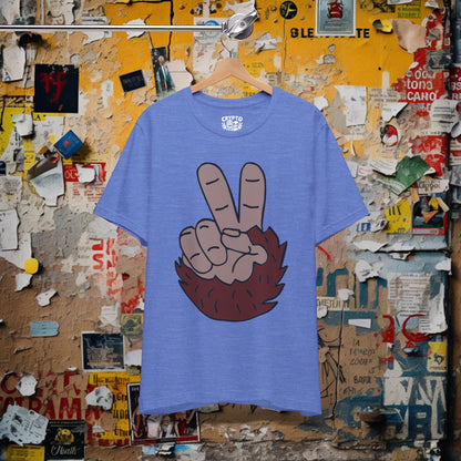 T-Shirt - Bigfoot Peace Sign Hand Funny Tee | Bella + Canvas Unisex T-shirt from Crypto Zoo Tees