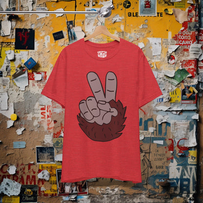 T-Shirt - Bigfoot Peace Sign Hand Funny Tee | Bella + Canvas Unisex T-shirt from Crypto Zoo Tees