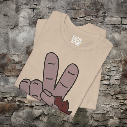 T-Shirt - Bigfoot Peace Sign Hand Funny Tee | Bella + Canvas Unisex T-shirt from Crypto Zoo Tees