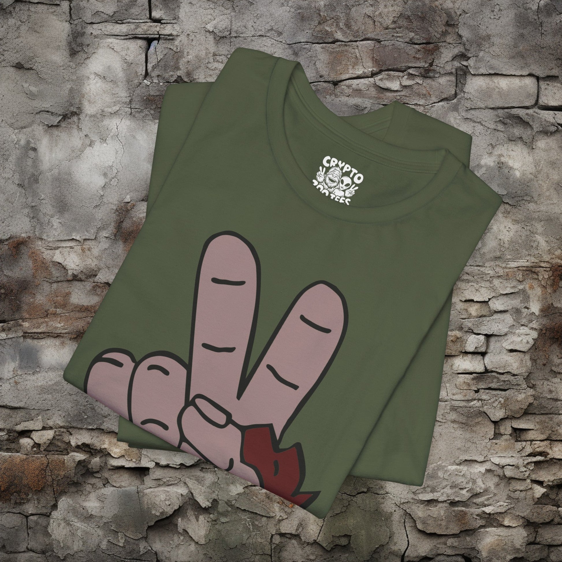 T-Shirt - Bigfoot Peace Sign Hand Funny Tee | Bella + Canvas Unisex T-shirt from Crypto Zoo Tees