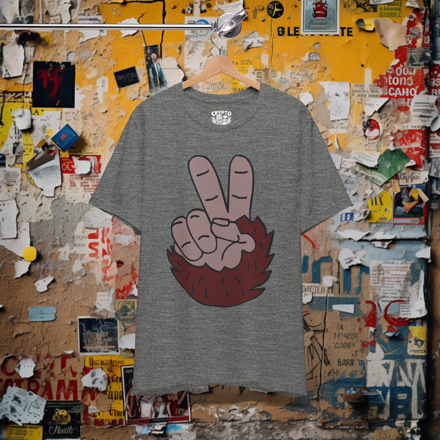 T-Shirt - Bigfoot Peace Sign Hand Funny Tee | Bella + Canvas Unisex T-shirt from Crypto Zoo Tees