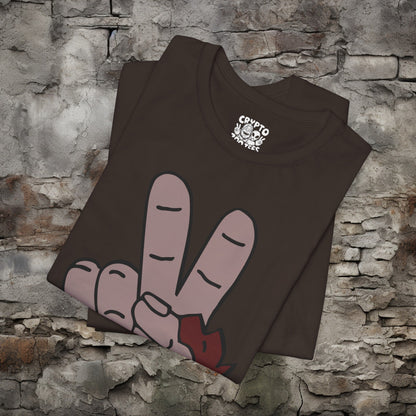 T-Shirt - Bigfoot Peace Sign Hand Funny Tee | Bella + Canvas Unisex T-shirt from Crypto Zoo Tees