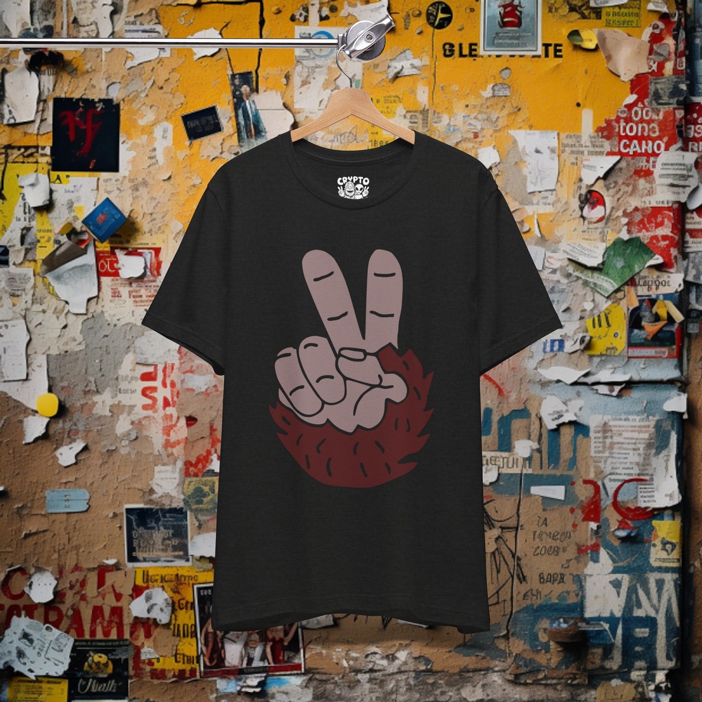 T-Shirt - Bigfoot Peace Sign Hand Funny Tee | Bella + Canvas Unisex T-shirt from Crypto Zoo Tees