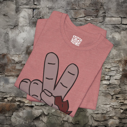 T-Shirt - Bigfoot Peace Sign Hand Funny Tee | Bella + Canvas Unisex T-shirt from Crypto Zoo Tees