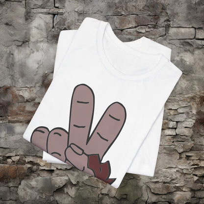 T-Shirt - Bigfoot Peace Sign Hand Funny Tee | Bella + Canvas Unisex T-shirt from Crypto Zoo Tees