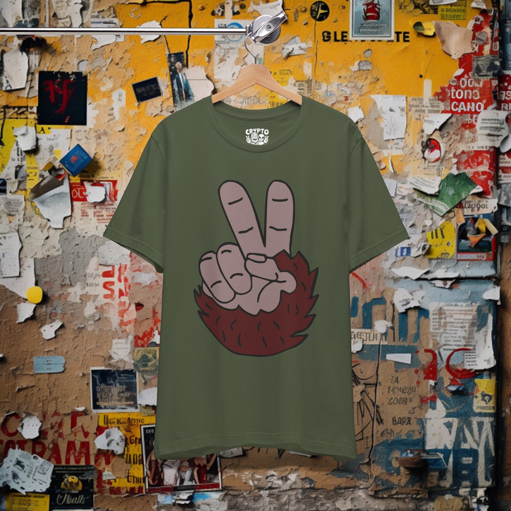 T-Shirt - Bigfoot Peace Sign Hand Funny Tee | Bella + Canvas Unisex T-shirt from Crypto Zoo Tees