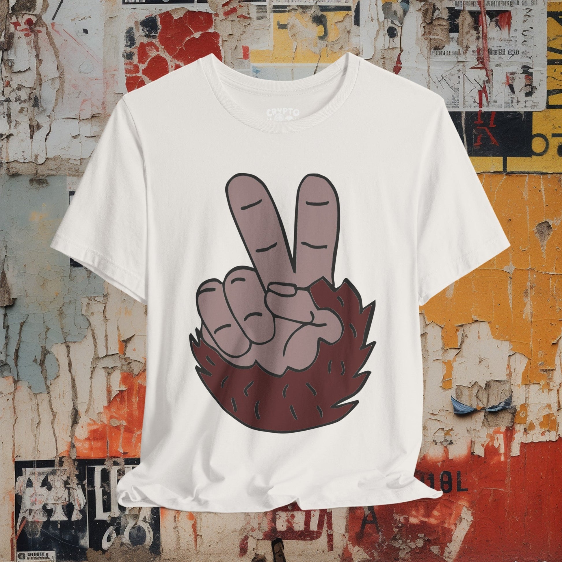 T-Shirt - Bigfoot Peace Sign Hand Funny Tee | Bella + Canvas Unisex T-shirt from Crypto Zoo Tees