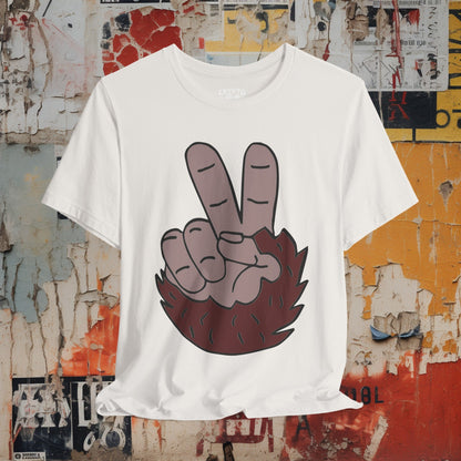 T-Shirt - Bigfoot Peace Sign Hand Funny Tee | Bella + Canvas Unisex T-shirt from Crypto Zoo Tees