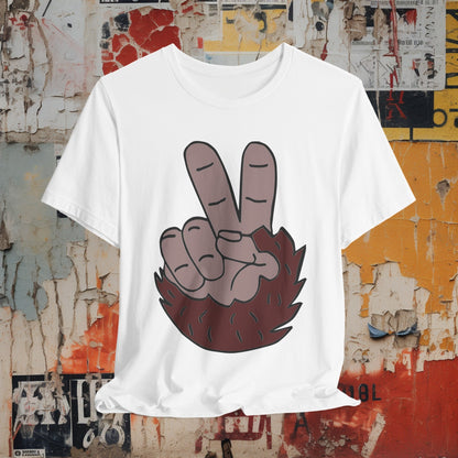 T-Shirt - Bigfoot Peace Sign Hand Funny Tee | Bella + Canvas Unisex T-shirt from Crypto Zoo Tees