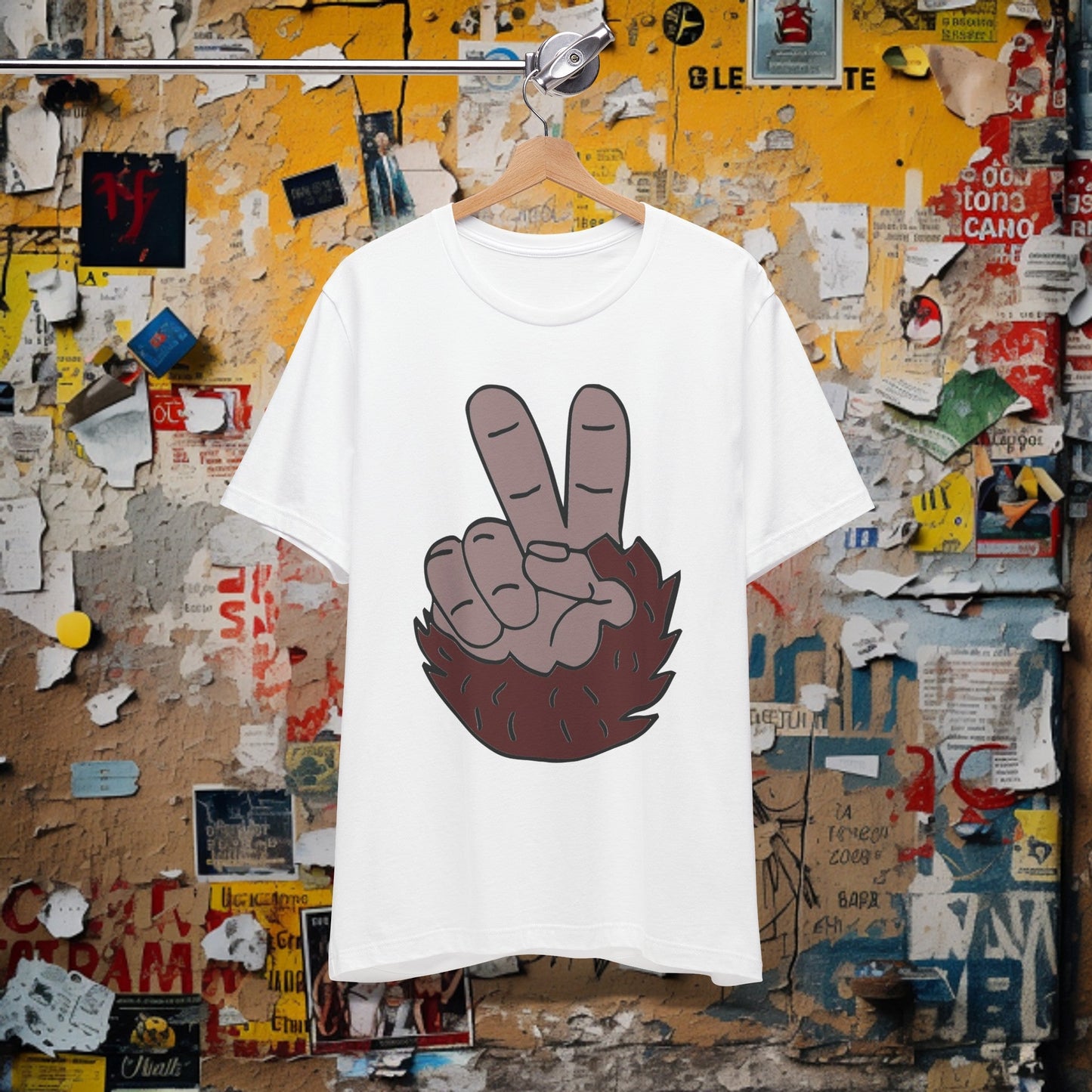 T-Shirt - Bigfoot Peace Sign Hand Funny Tee | Bella + Canvas Unisex T-shirt from Crypto Zoo Tees