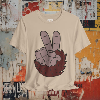 T-Shirt - Bigfoot Peace Sign Hand Funny Tee | Bella + Canvas Unisex T-shirt from Crypto Zoo Tees