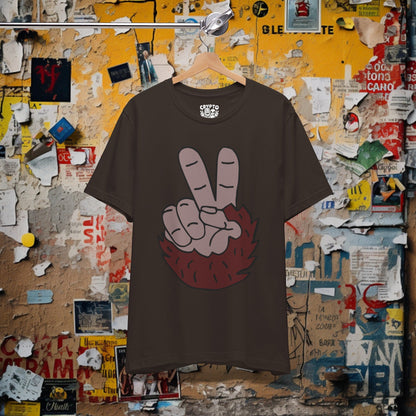 T-Shirt - Bigfoot Peace Sign Hand Funny Tee | Bella + Canvas Unisex T-shirt from Crypto Zoo Tees