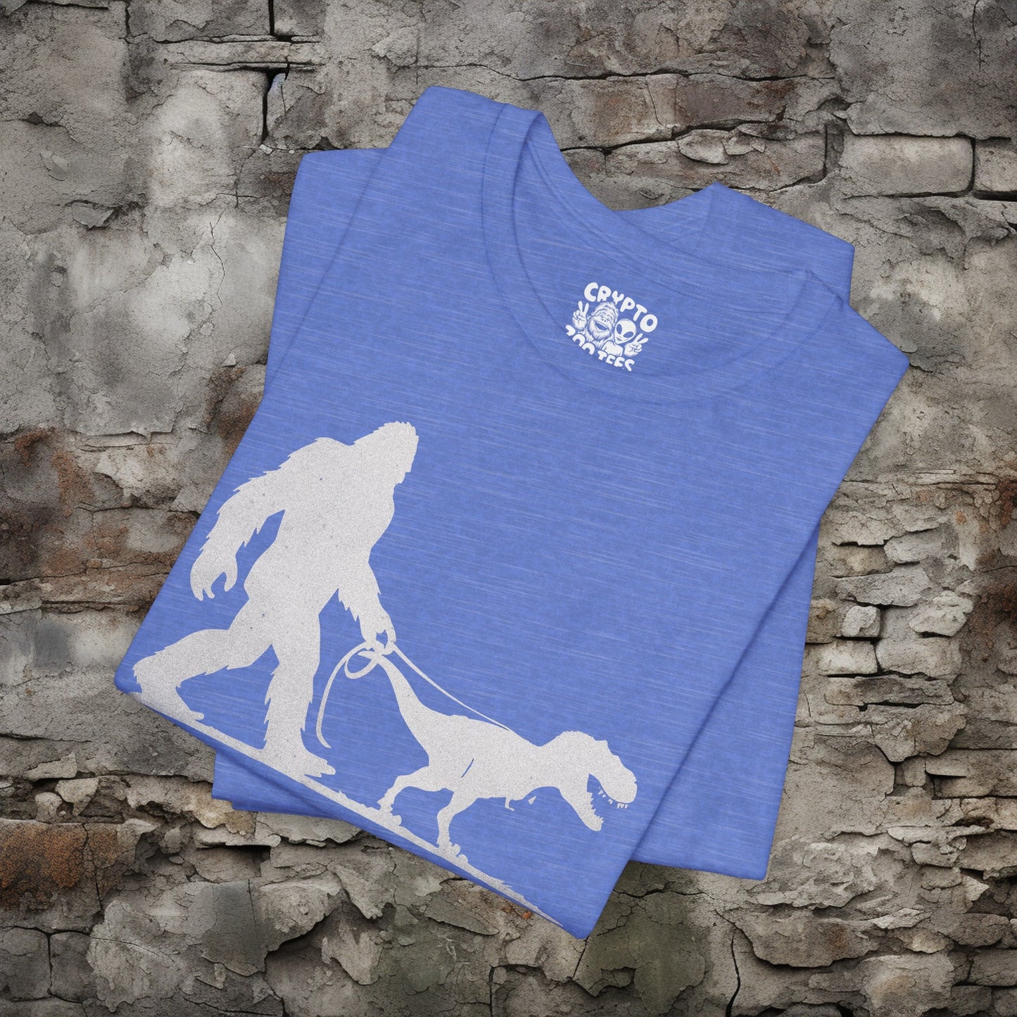 T-Shirt - Bigfoot Walking Baby T-Rex Dinosaur Shirt | Bella + Canvas Unisex T-shirt from Crypto Zoo Tees