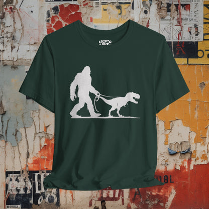 T-Shirt - Bigfoot Walking Baby T-Rex Dinosaur Shirt | Bella + Canvas Unisex T-shirt from Crypto Zoo Tees