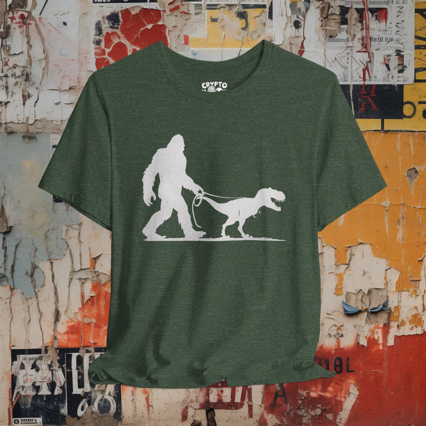 T-Shirt - Bigfoot Walking Baby T-Rex Dinosaur Shirt | Bella + Canvas Unisex T-shirt from Crypto Zoo Tees