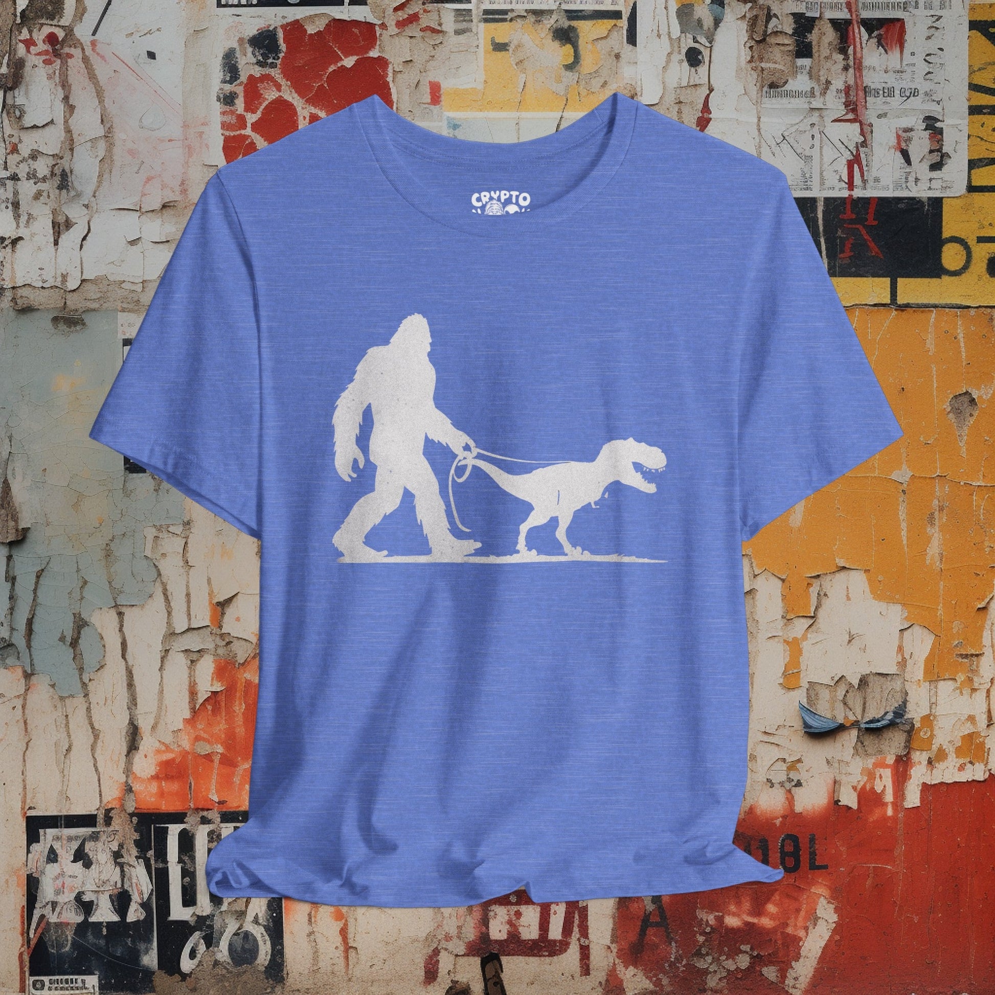 T-Shirt - Bigfoot Walking Baby T-Rex Dinosaur Shirt | Bella + Canvas Unisex T-shirt from Crypto Zoo Tees