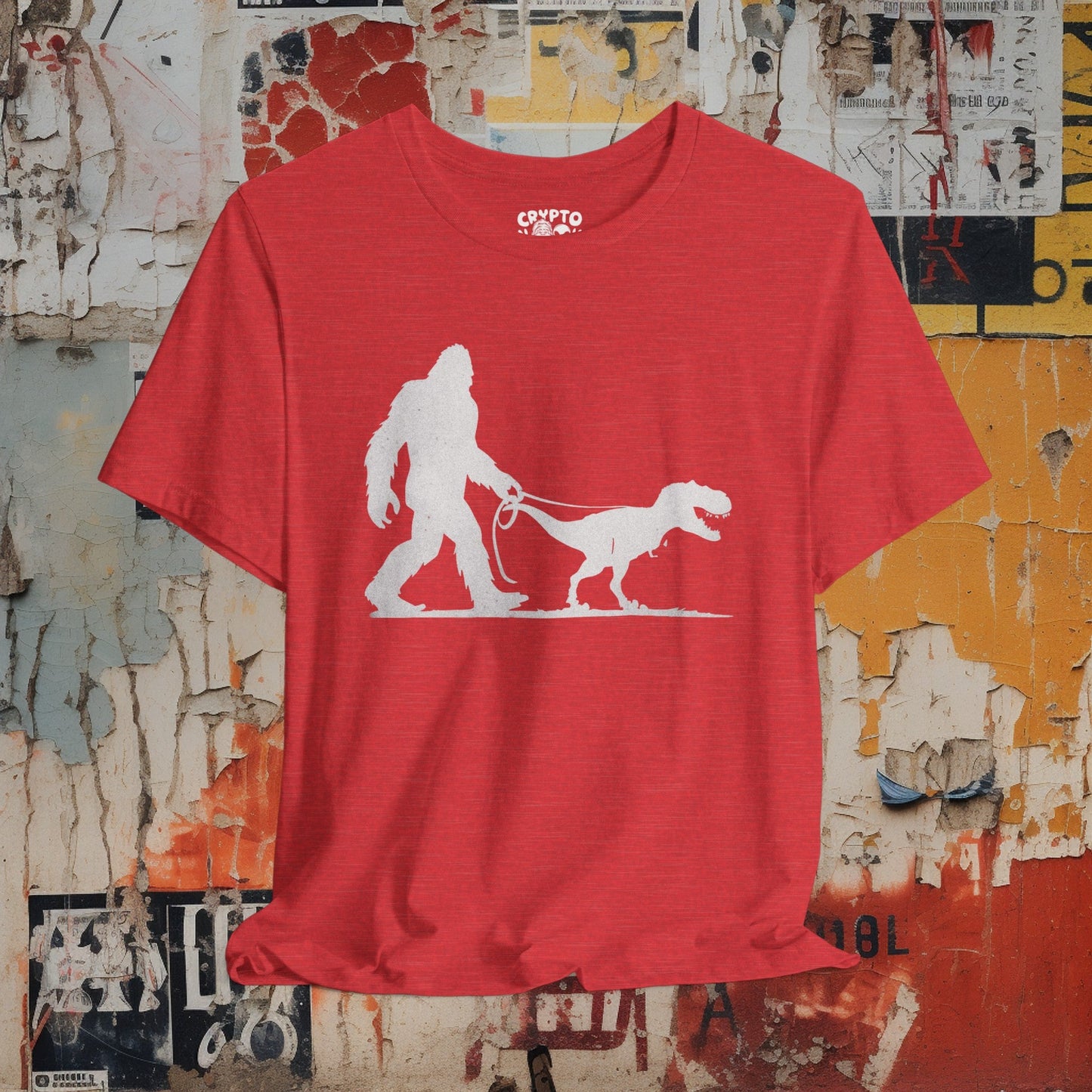 T-Shirt - Bigfoot Walking Baby T-Rex Dinosaur Shirt | Bella + Canvas Unisex T-shirt from Crypto Zoo Tees