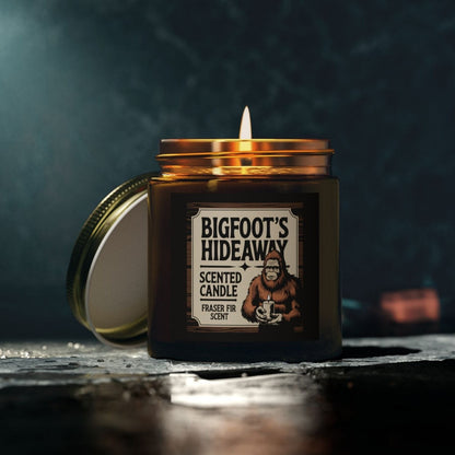 Home Decor - Bigfoot's Hideaway Scented Candle - Fraser Fir - Coconut Apricot Wax with Cotton Wick from Crypto Zoo Tees