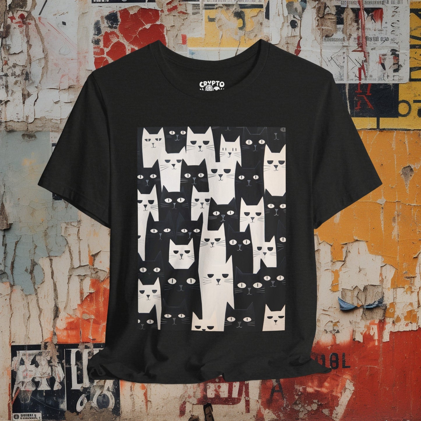 T - Shirt - Black and White Cat Pattern | Animal | Bella + Canvas Unisex T - shirt from Crypto Zoo Tees