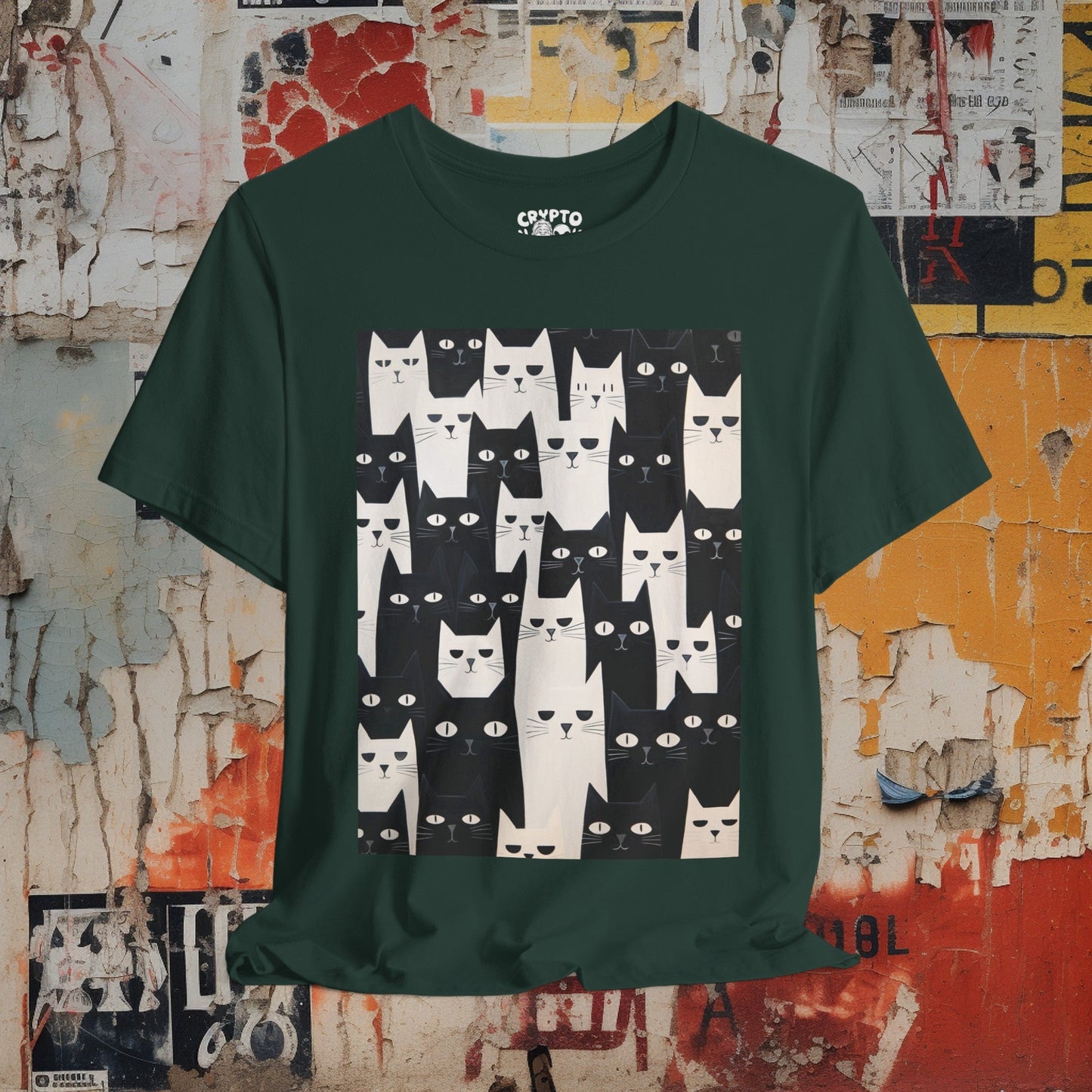 T - Shirt - Black and White Cat Pattern | Animal | Bella + Canvas Unisex T - shirt from Crypto Zoo Tees