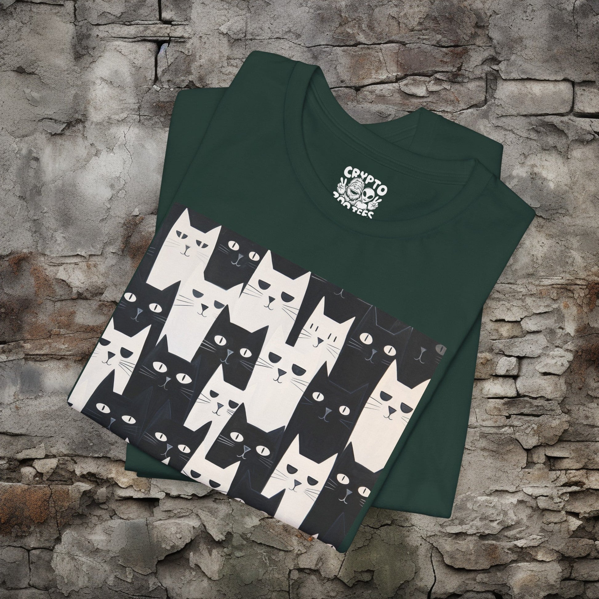 T - Shirt - Black and White Cat Pattern | Animal | Bella + Canvas Unisex T - shirt from Crypto Zoo Tees