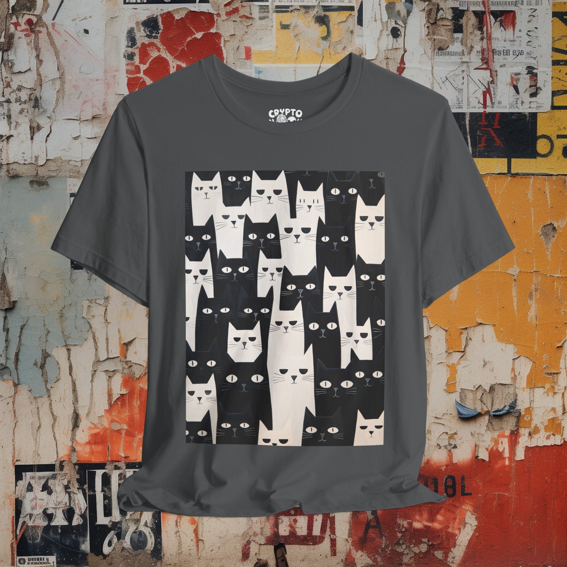 T - Shirt - Black and White Cat Pattern | Animal | Bella + Canvas Unisex T - shirt from Crypto Zoo Tees