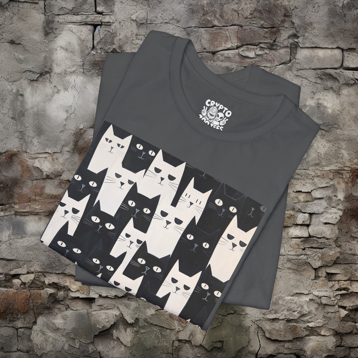 T - Shirt - Black and White Cat Pattern | Animal | Bella + Canvas Unisex T - shirt from Crypto Zoo Tees