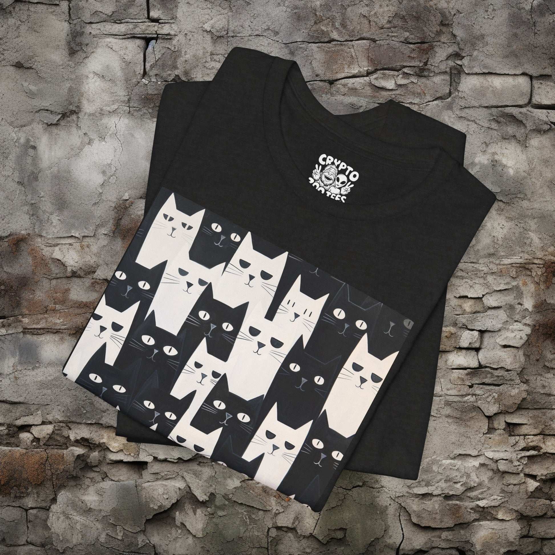 T - Shirt - Black and White Cat Pattern | Animal | Bella + Canvas Unisex T - shirt from Crypto Zoo Tees