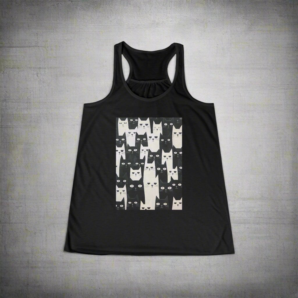 Tank Top - Black and White Cat Pattern | Ladies Racerback Tank Top from Crypto Zoo Tees