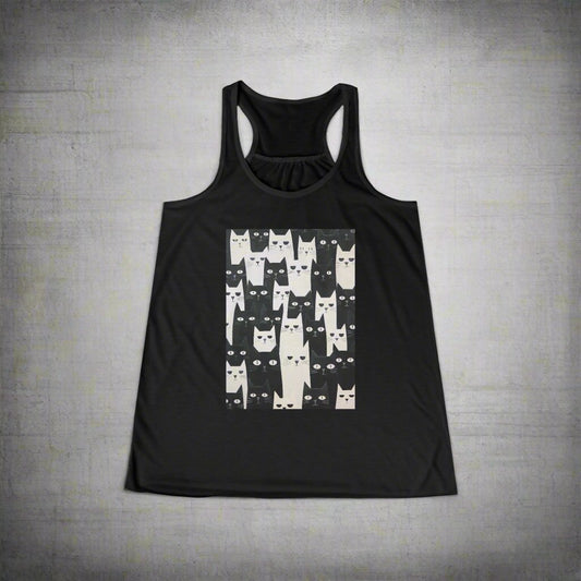 Tank Top - Black and White Cat Pattern | Ladies Racerback Tank Top from Crypto Zoo Tees