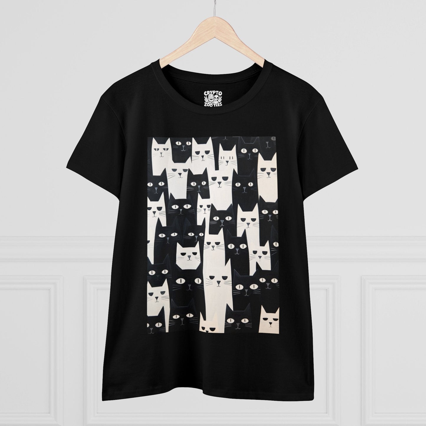 T-Shirt - Black and White Cat Pattern | Women's T-Shirt | Cotton Tee | Ladies Tee from Crypto Zoo Tees